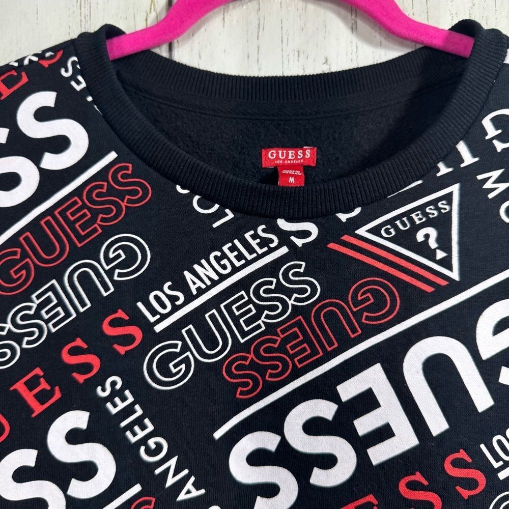Guess Logo Print Cropped Drawstring Sweatshirt Black White Red Y2K Streetwear M - Picture 4 of 14